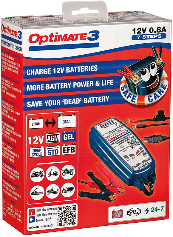 OptiMate 3 12V Motorcycle Automatic Battery Charger Optimiser