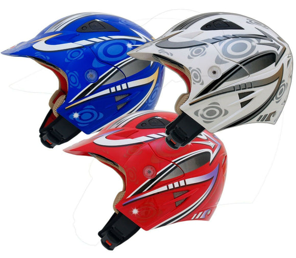 SHIRO SH 60 Indoor Trials Motorcycle Cross Open Face Helmet - Red - Blue - White